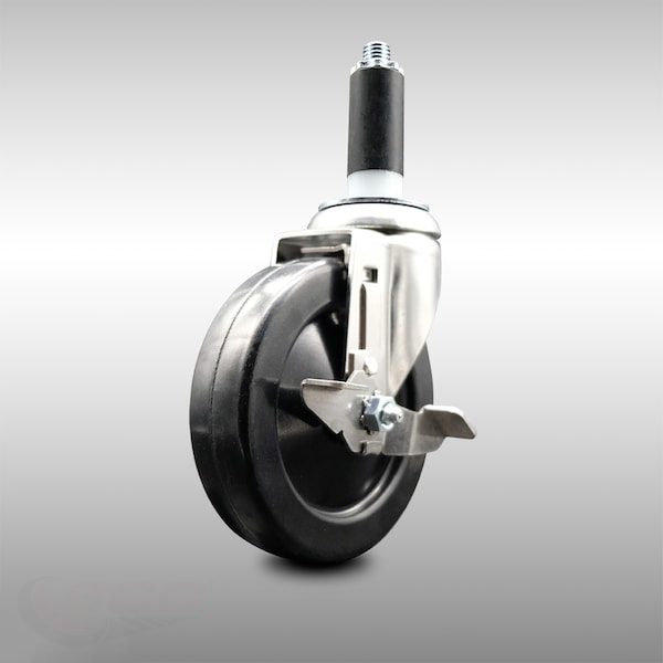 5 Inch 316SS Soft Rubber Wheel Swivel 1-1/8 Inch Expanding Stem Caster Brake SCC
